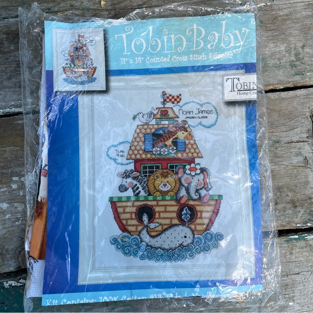 Tobin Noah's Ark Birth Record Counted Cross Stitch